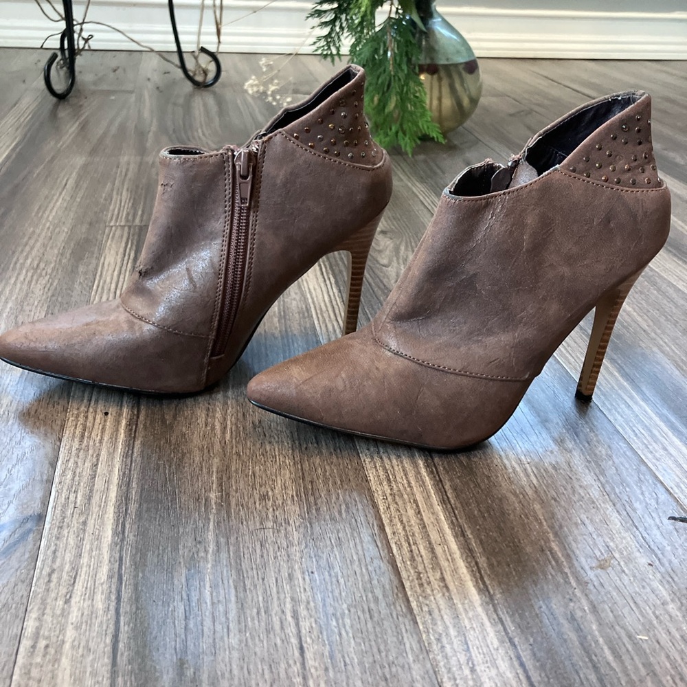 XOXO Brown Heeled Boots with Sleek Pointed Toe